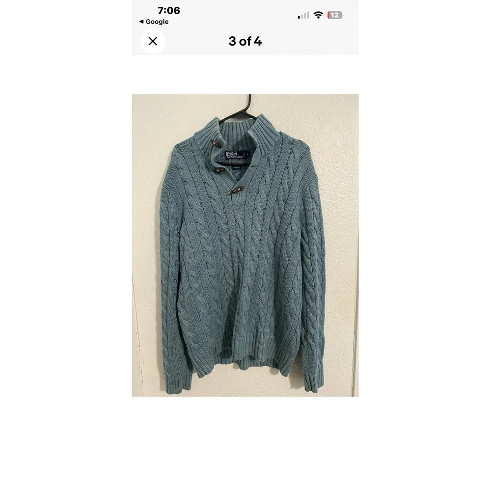 Polo Ralph Lauren Men's Cable Knit Vtg 100% Silk Mock‎ Neck Sweater L Blue